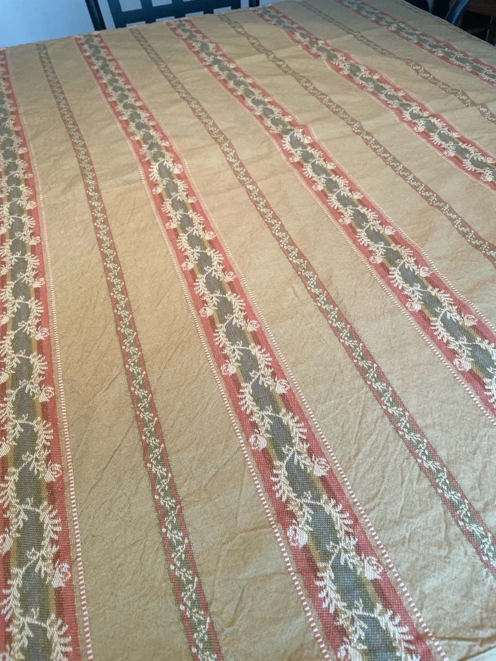 Vintage Square Tablecloth 47x47 Floral Stripe Woven Cotton Blend Farmhouse Boho